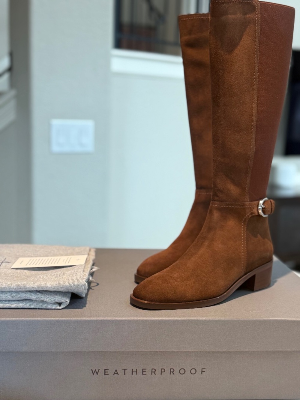 Aquatalia Roxy Tall Weatherproof Suede Riding Boots Brandy 6 NWT